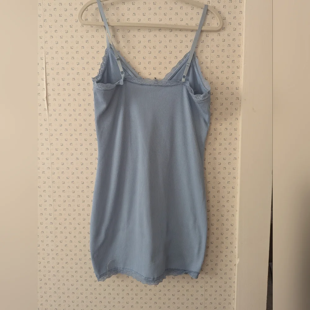 Divided H&M L Slip Dress Blue Ribbed Lace Night Out Date Layer Feminine Sexy